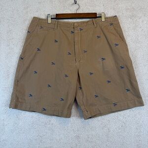 Madison Embroidered Cotton Chino Flat Front Shorts Khaki Tan Men’s 38
